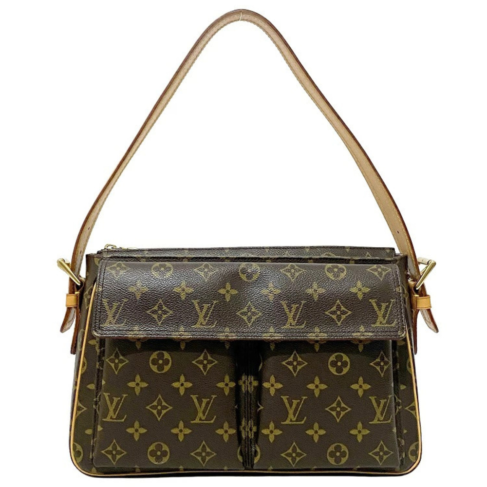 Louis Vuitton One Shoulder Hobo Bag Vivacite Brown Shoulder Zipper Flap LV